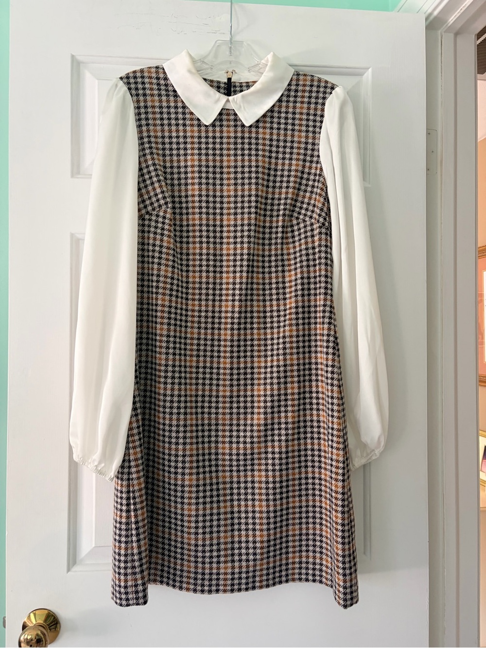Tommy Hilfiger Brown & Black Plaid A-Line Dress with White Collar